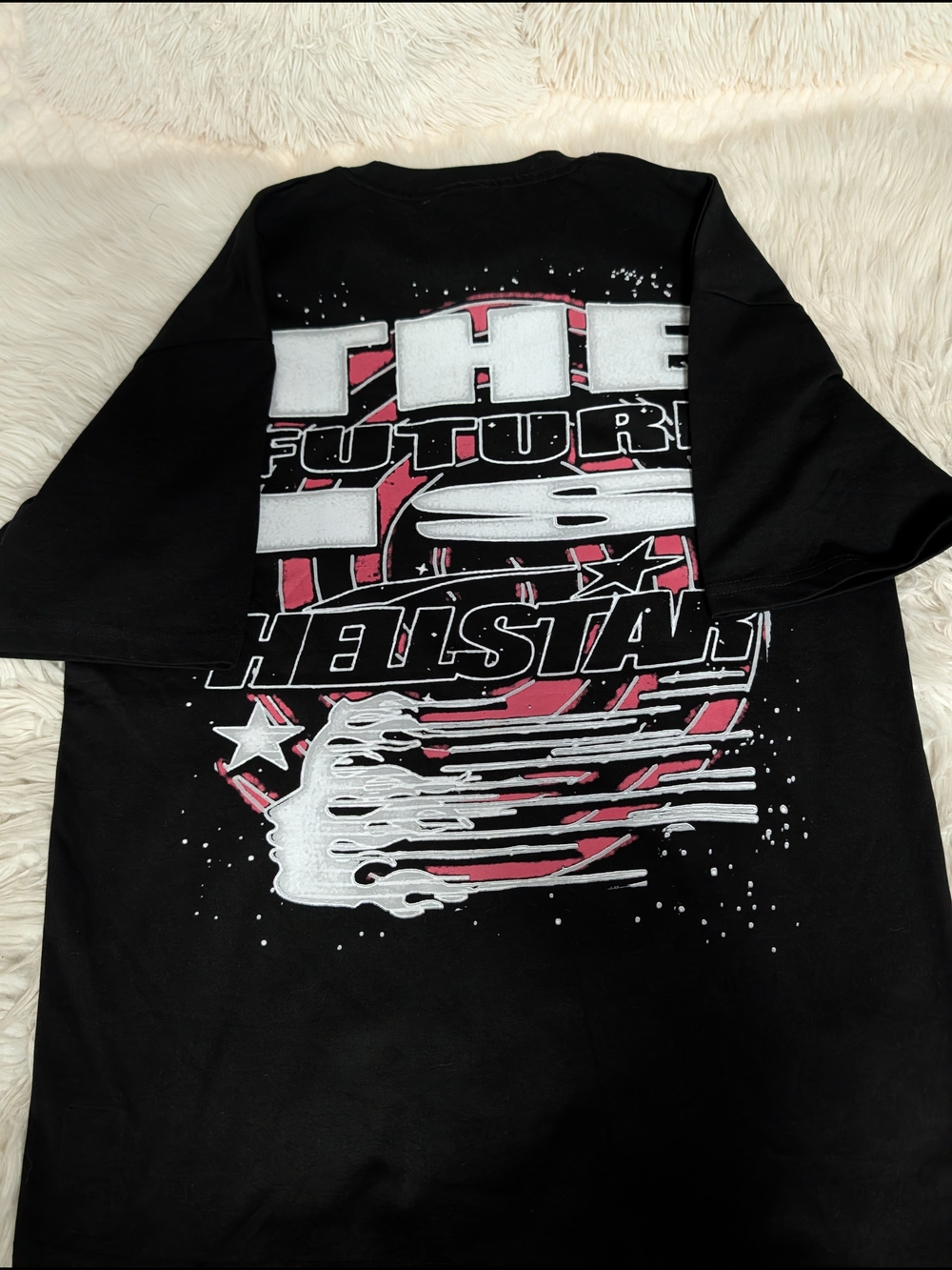 Hellstar Black Graphic Tee with Pink & White Retro Print